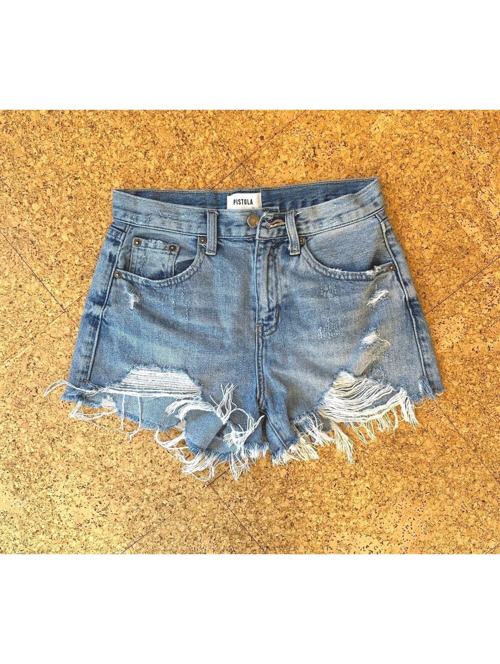 Pistola Nova Blue Jean Cutoff Shorts Size 25 W27 High Rise 3" Inseam Distressed